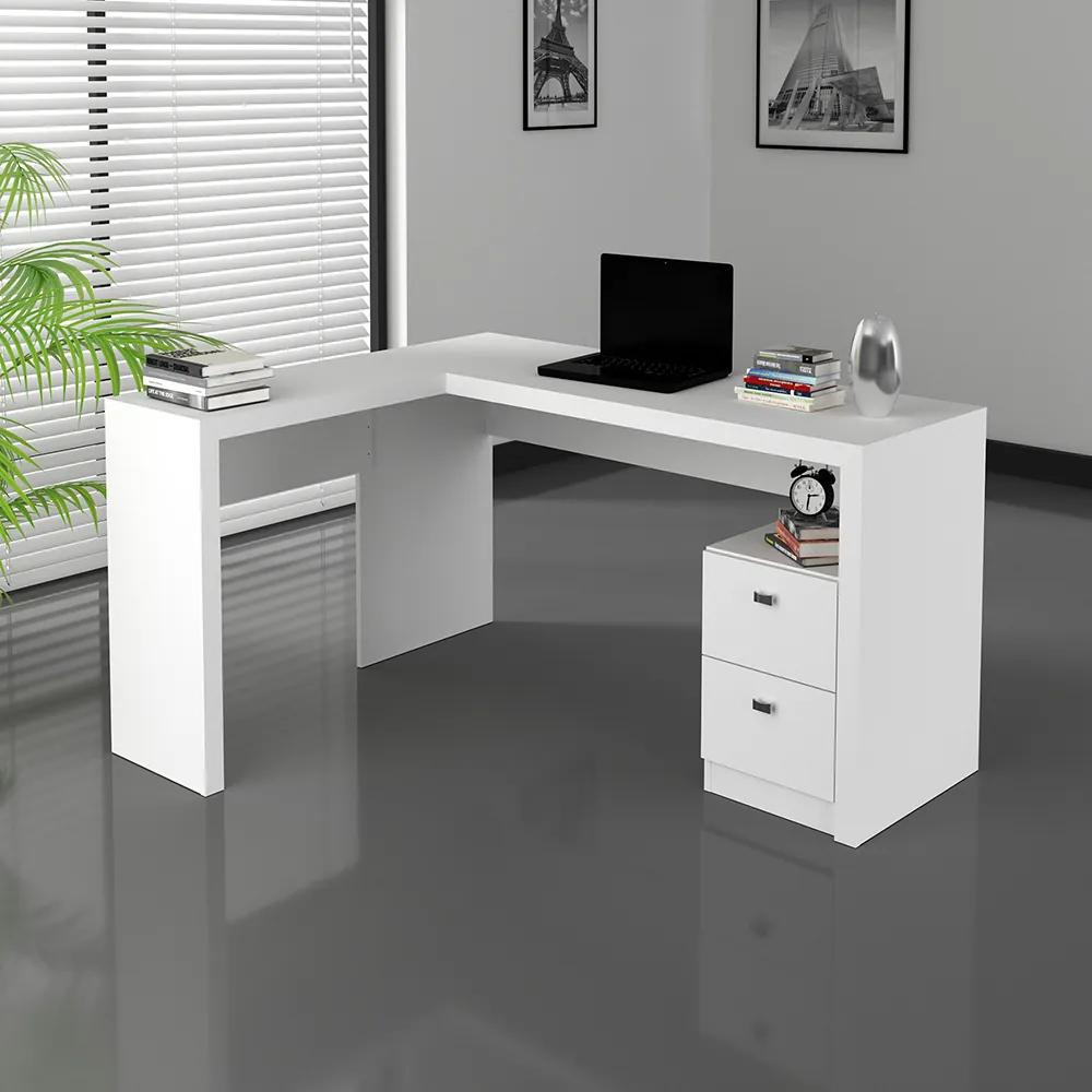 Mesa com 2 Gavetas para Escritório Home Office ME4129 MDP Branco G69 - Gran Belo