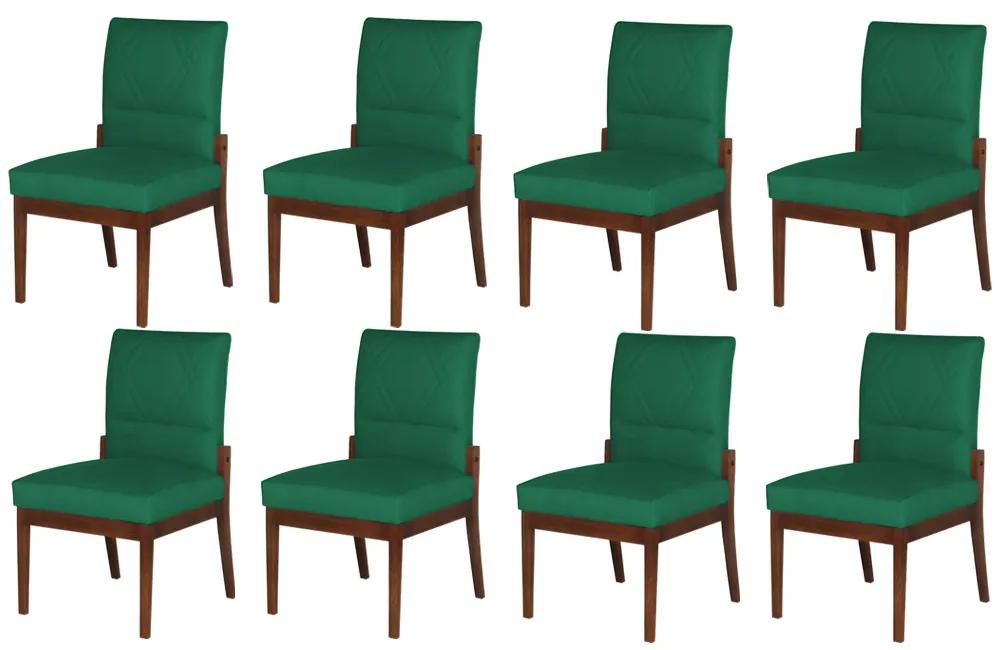 Conjunto 8 Cadeiras De Jantar Aurora Base Madeira Maciça Estofada Suede Verde Bandeira