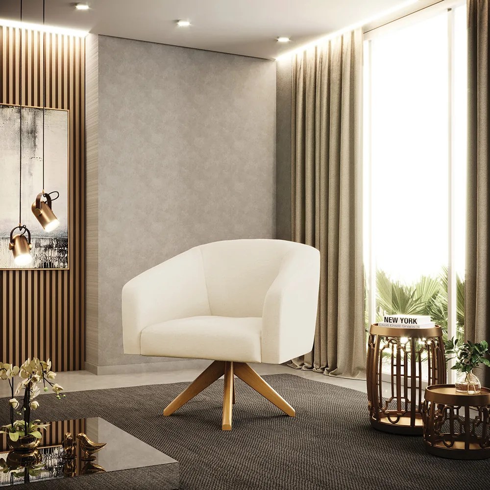 Poltrona Decorativa Giratória MA30 Stella Linho D03 - D'Rossi - A19 Bege