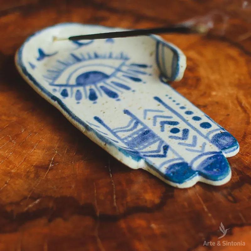 Incensário em Cerâmica | Mão de Hamsá
