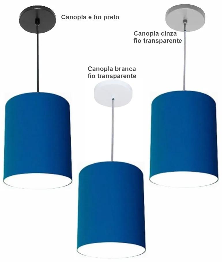 Luminária Pendente Vivare Free Lux Md-4104 Cúpula em Tecido - Azul-Marinho - Canopla cinza e fio transparente
