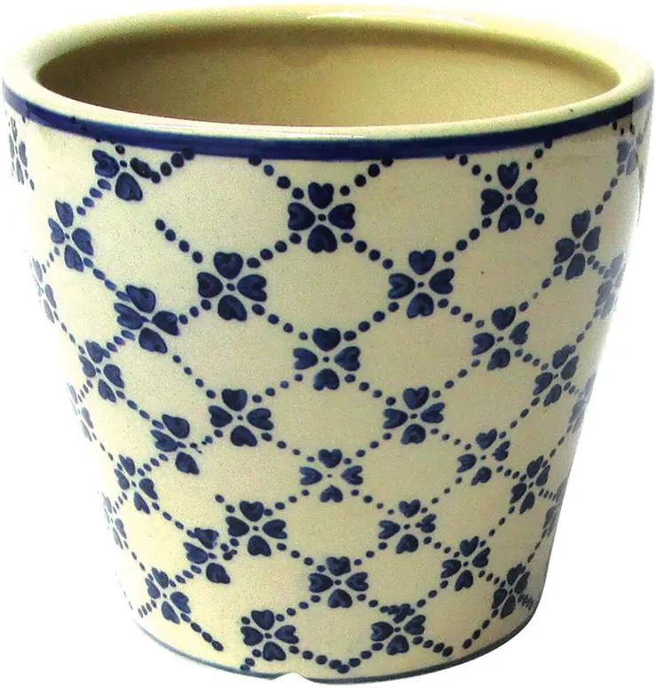 Cachepot em Cerâmica Bege &amp; Azul Trevo Da Sorte P