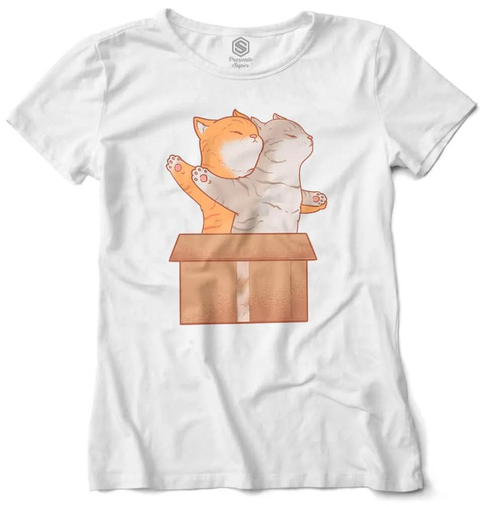 Camiseta Baby Look Gato Gatinhos Na Caixa Titanic - Branco - XGG