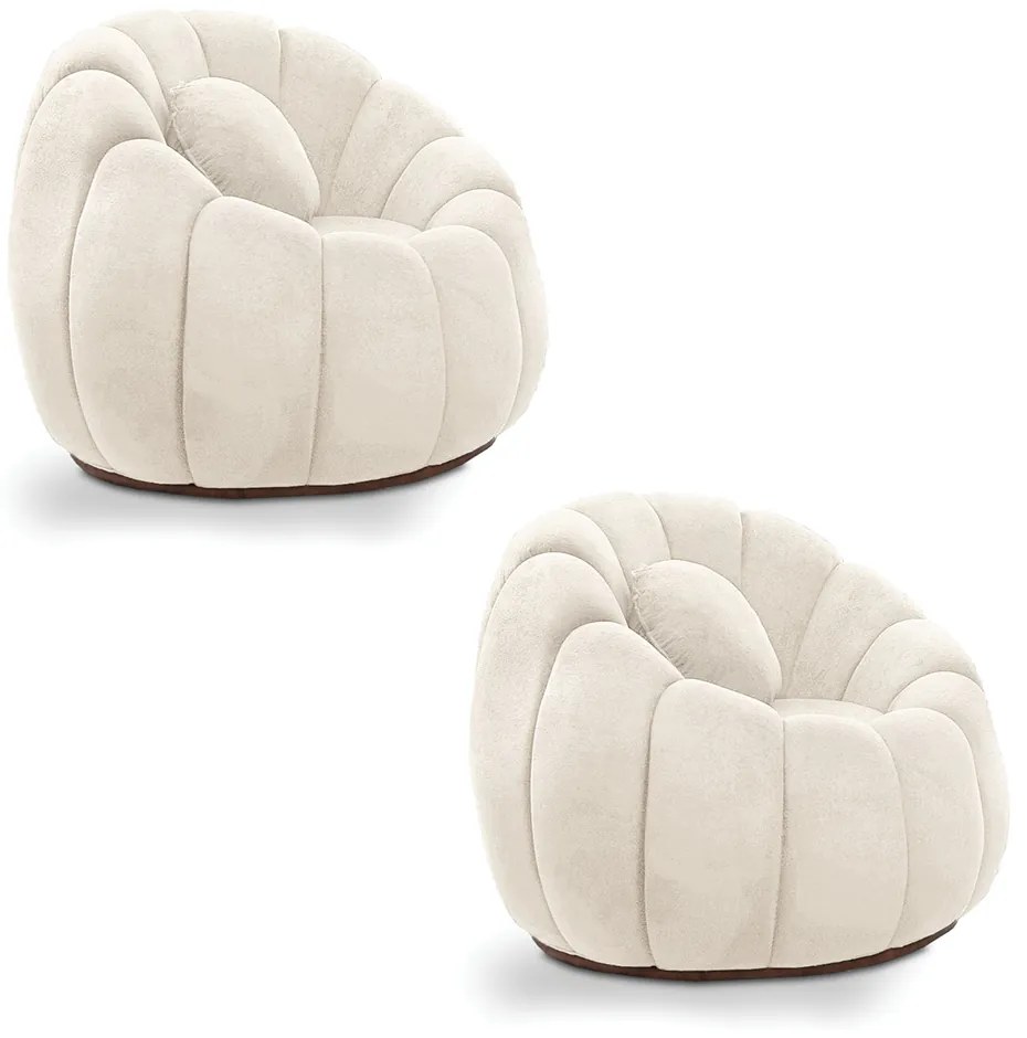 Kit 02 Poltronas Decorativa Orgânica para Sala Cloud Bouclê E03 - D'Rossi - Bege