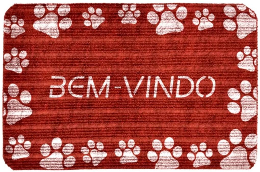 Capacho Love Decor Carpet Bem Vindo com Patinhas Brancas Vermelho Único