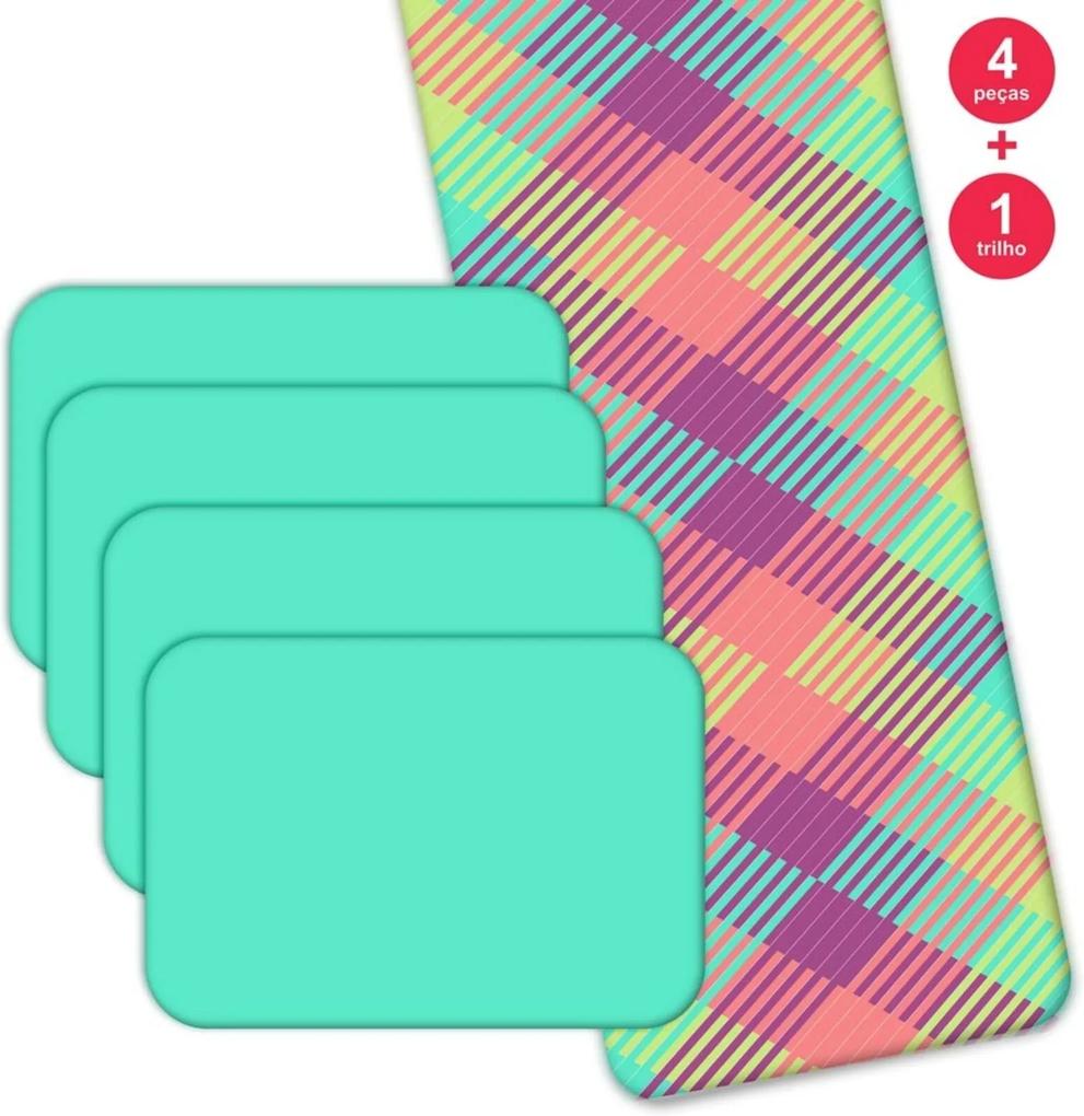 Jogo Americano Love Decor  Com Caminho De Mesa Wevans Geométricos Coloridos Kit Com 4 Pçs + 1 Trilho