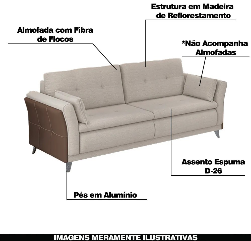 Sofá Decorativo 3 Lugares Bolero Linho Bege Corvin Marrom G45 - Gran Belo