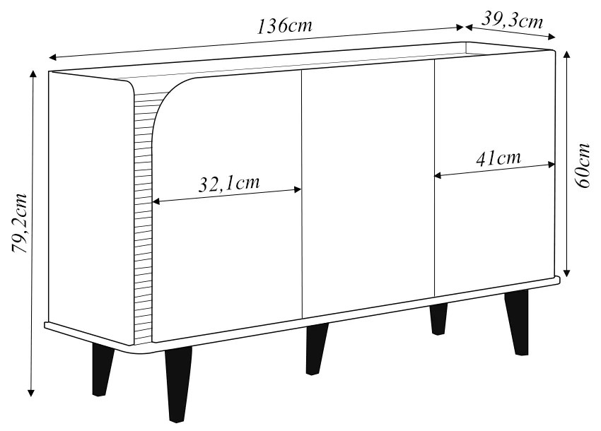 Buffet Decorativo Sala de Jantar Versátil Village 1,36cm Pés de Madeira Off-White/ Freijó G73 - Gran Belo