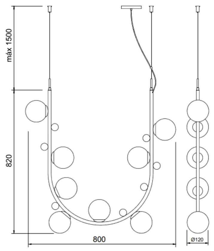 Pendente Aliança Arco Vertical 24X82X82Cm 08Xg9 Globo 10Cm - Usina 900... (BZ-M / DR-P - Bronze Metálico / Dourado Brilho Polido, Ambar)