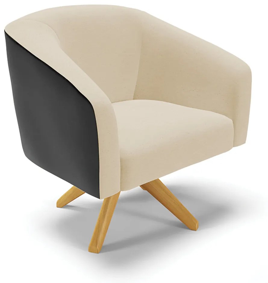Poltrona Decorativa Giratória MA30 Stella Preto/Linho Areia D03 - D'Rossi