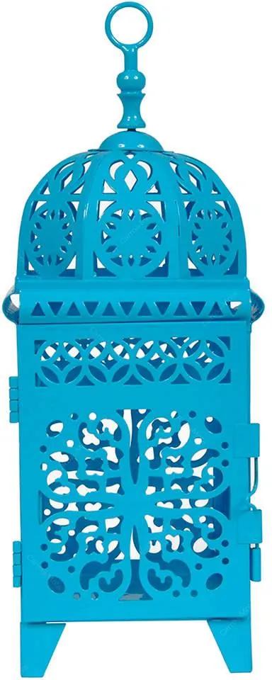 Lanterna Média Marroquina Flor New Azul em Metal e Vidro - Urban