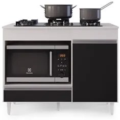 Balcão Multiuso para Cooktop 4 Bocas Georgia Branco/Preto - Lumil Móve