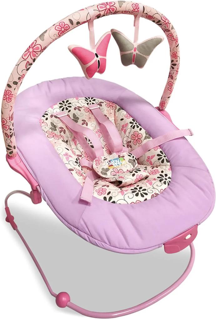 Cadeira Bebê Descanso Baby Style Vibratória Musical Poly Borboletinha Rosa