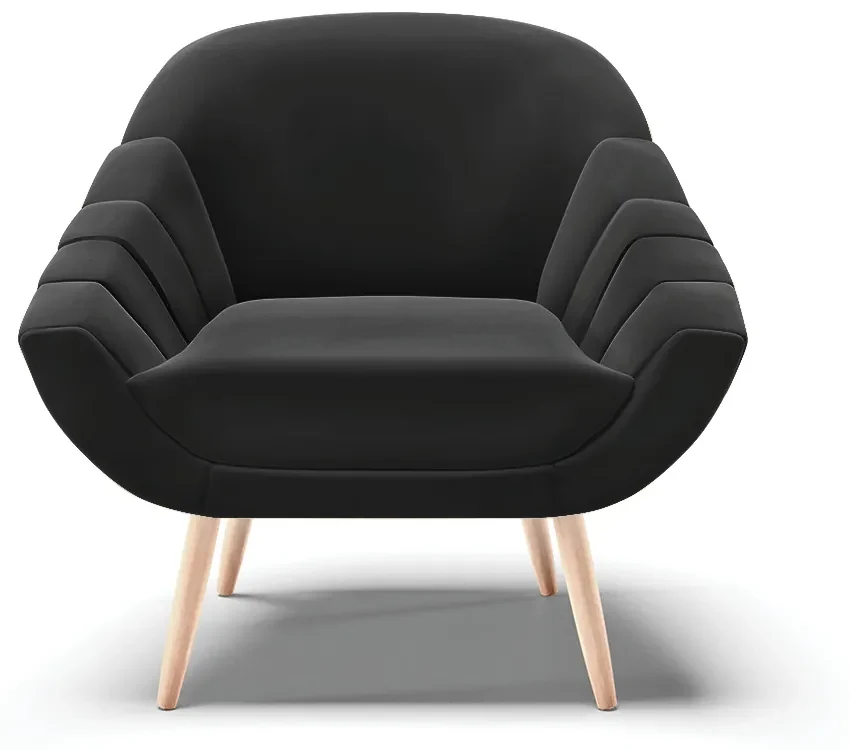 Kit 01 Namoradeira 02 Lugares e 02 Poltronas Giovana Suede Preto Pés Palito Natural - D'Rossi