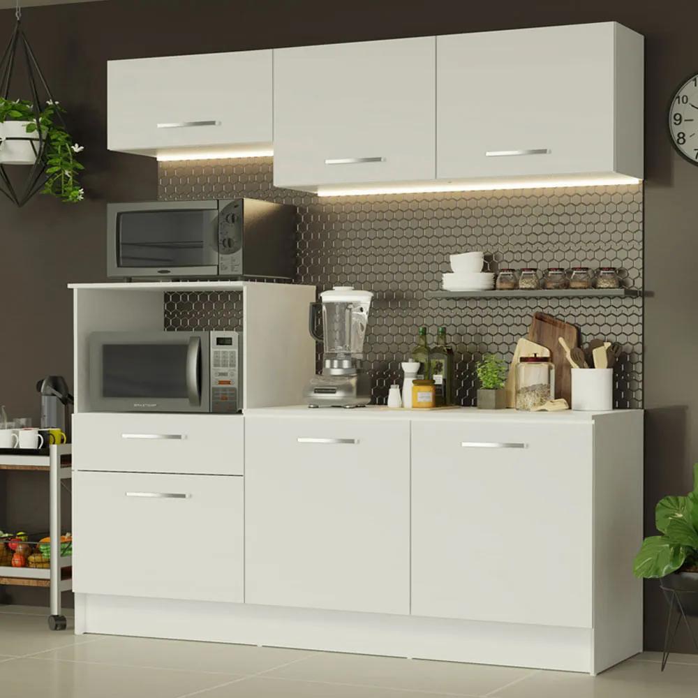 Cozinha Compacta Madesa Onix 180001 com Armário e Balcão Branco Cor:Branco