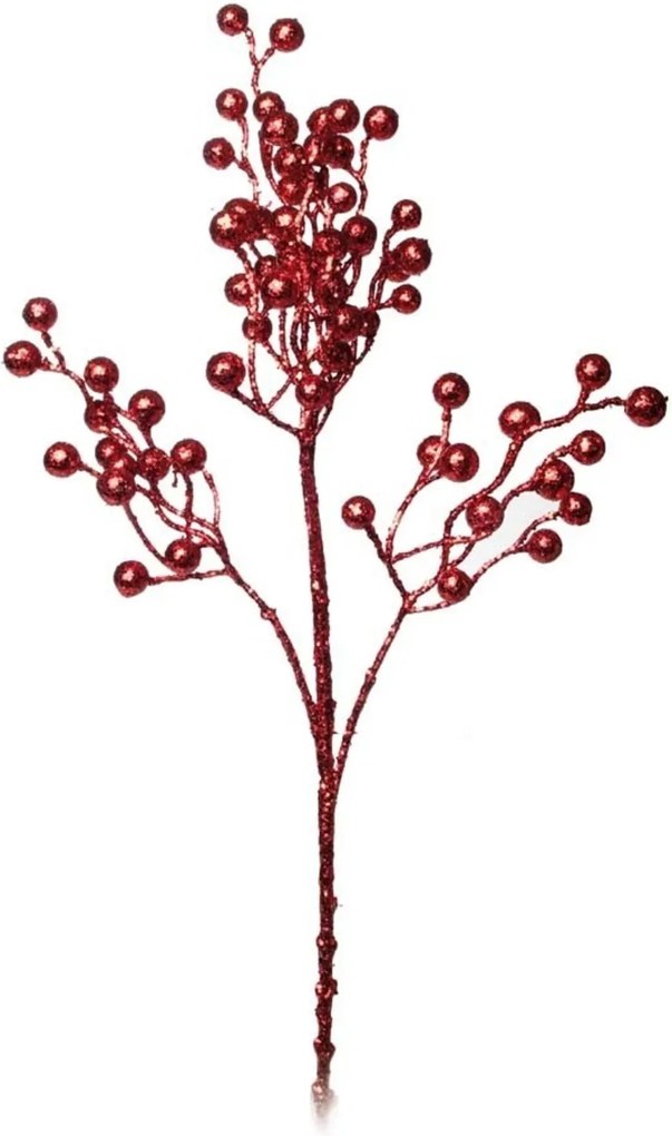 Galho artificial decoração natal frutas glitter vermelha
