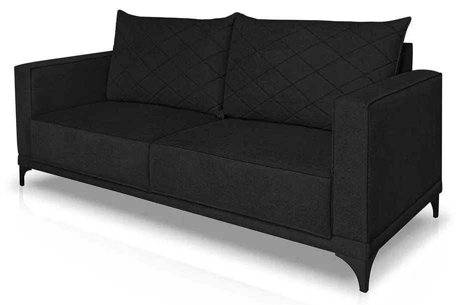 Sofá Living 2 Lugares com Pés de Ferro Almofadas Soltas 200cm Neso Bouclê Preto G63 - Gran belo