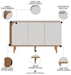 Balcão Buffet e Cristaleira com Adega Madrid C05 Off White Matte/Freij