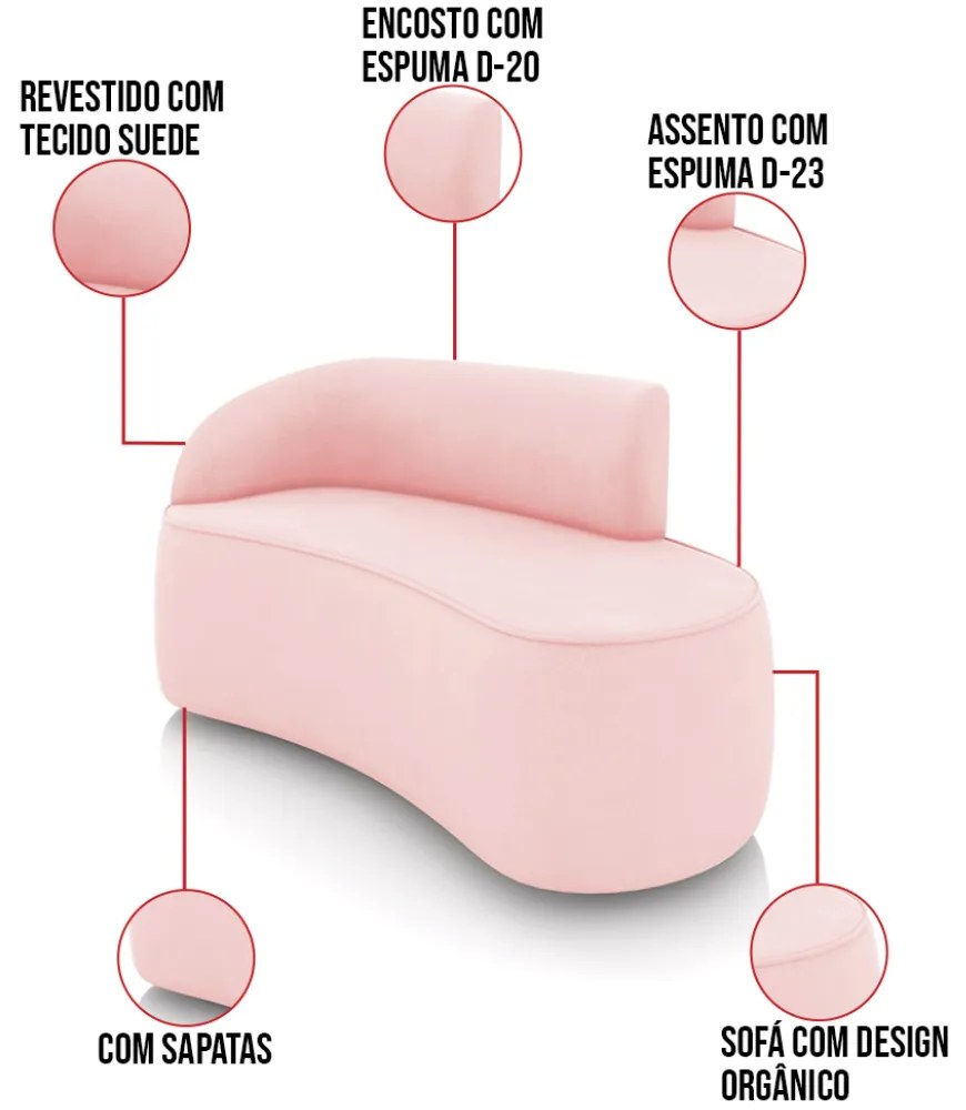 Sofá 2 Lugares Orgânico 140cm Morgan e Poltrona Lua Suede Rosa Bebê D03 - D'Rossi