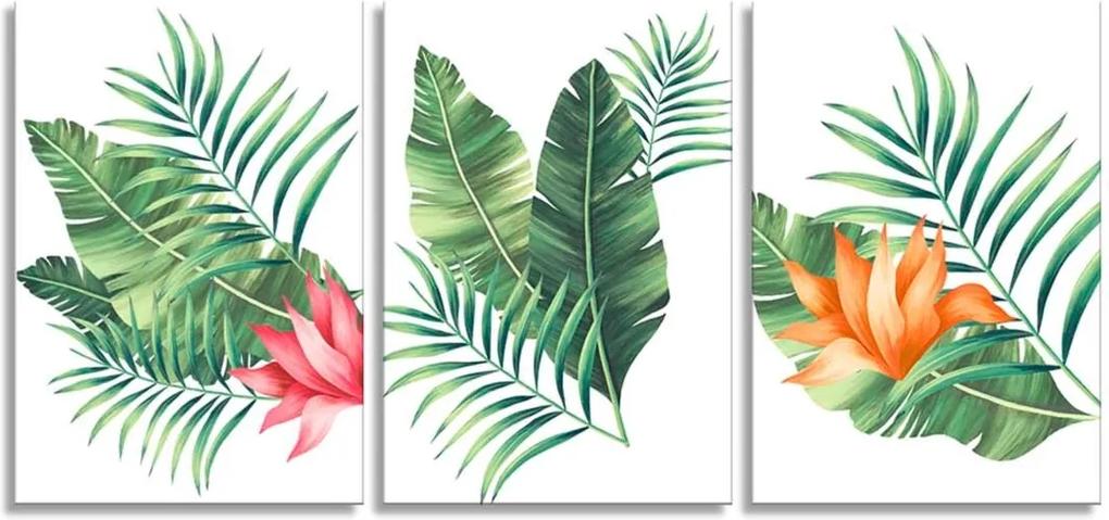 Quadro Oppen House 60x120cm Folhagem Palmeira e Flor Canvas Decoração