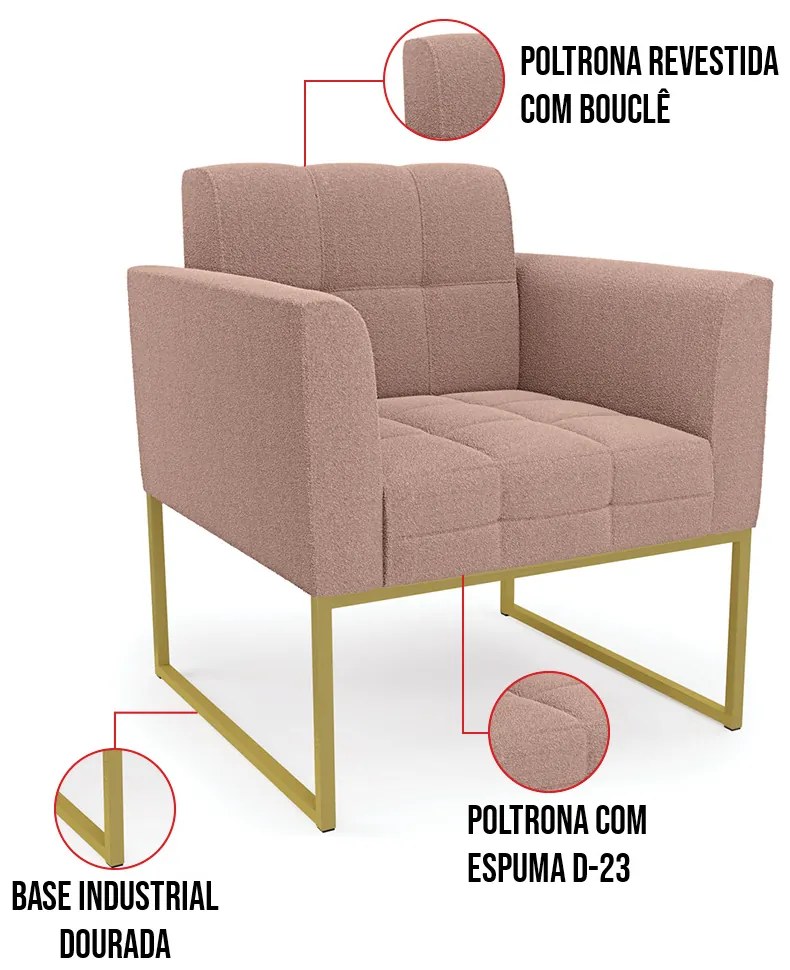 Namoradeira e 2 Poltronas Industrial Dourado Elisa Bouclê D03 - D'Rossi - Rose