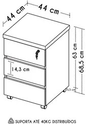 Gaveteiro para Escritório com Rodízios Corp A06 Freijó/Branco - Mpozen