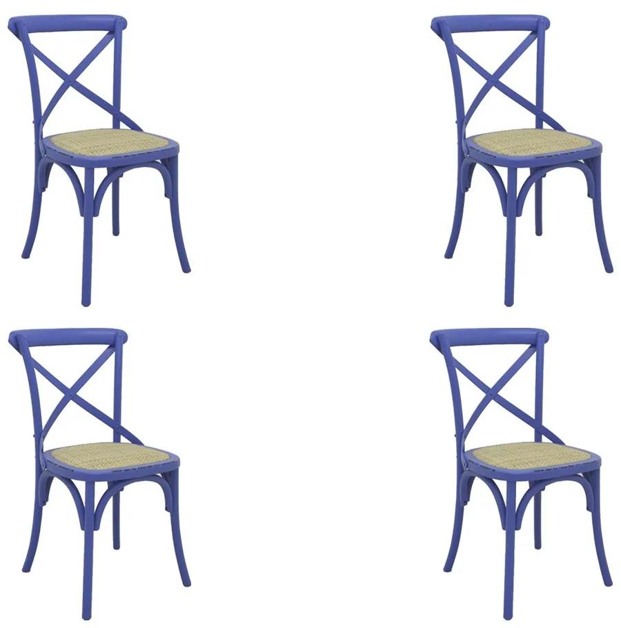 Kit 4 Cadeiras Decorativas Sala De Jantar Cozinha Danna Rattan Natural Azul G56 - Gran Belo