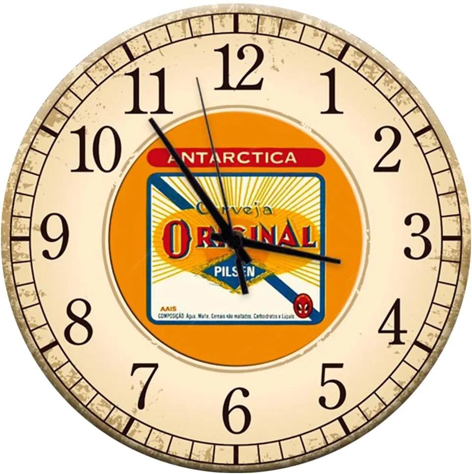 Relógio de Parede Cerveja Antarctica Fundo Bege em MDF - 28 cm