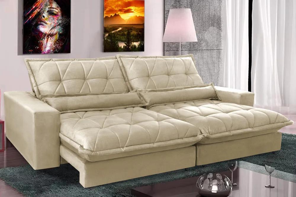 Sofa Retrátil E Reclinável 2,72m Com Molas Ensacadas Cama Inbox Soft Tecido Suede Bege