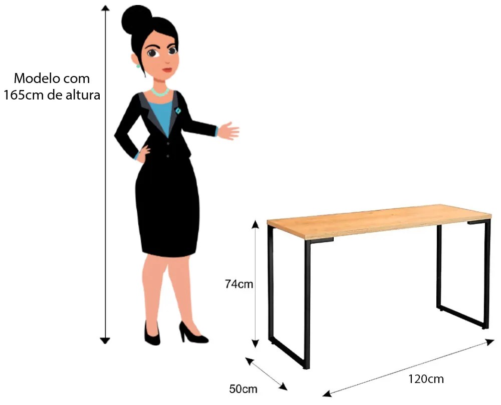 Mesa Escrivaninha Adelle 120cm Para Escritório e Home Office Industrial Nature - ADJ DECOR