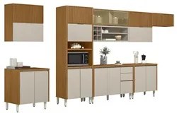 Cozinha Modulada 8 Peças Balcão Com Tampo CP1 Pierre L06 Nature/Off Wh