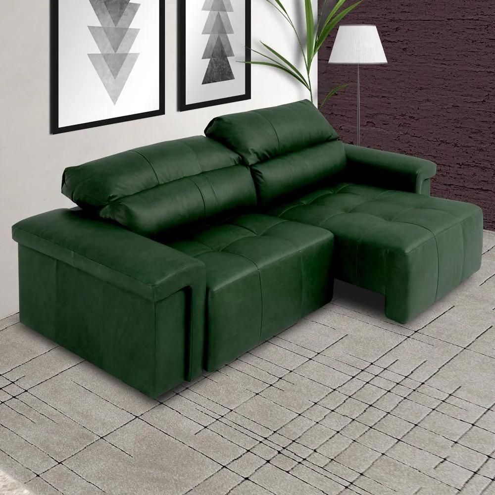 Sofá Retrátil e Reclinável 4 Lugares Maitê 256 cm Couro Verde G43 - Gran Belo