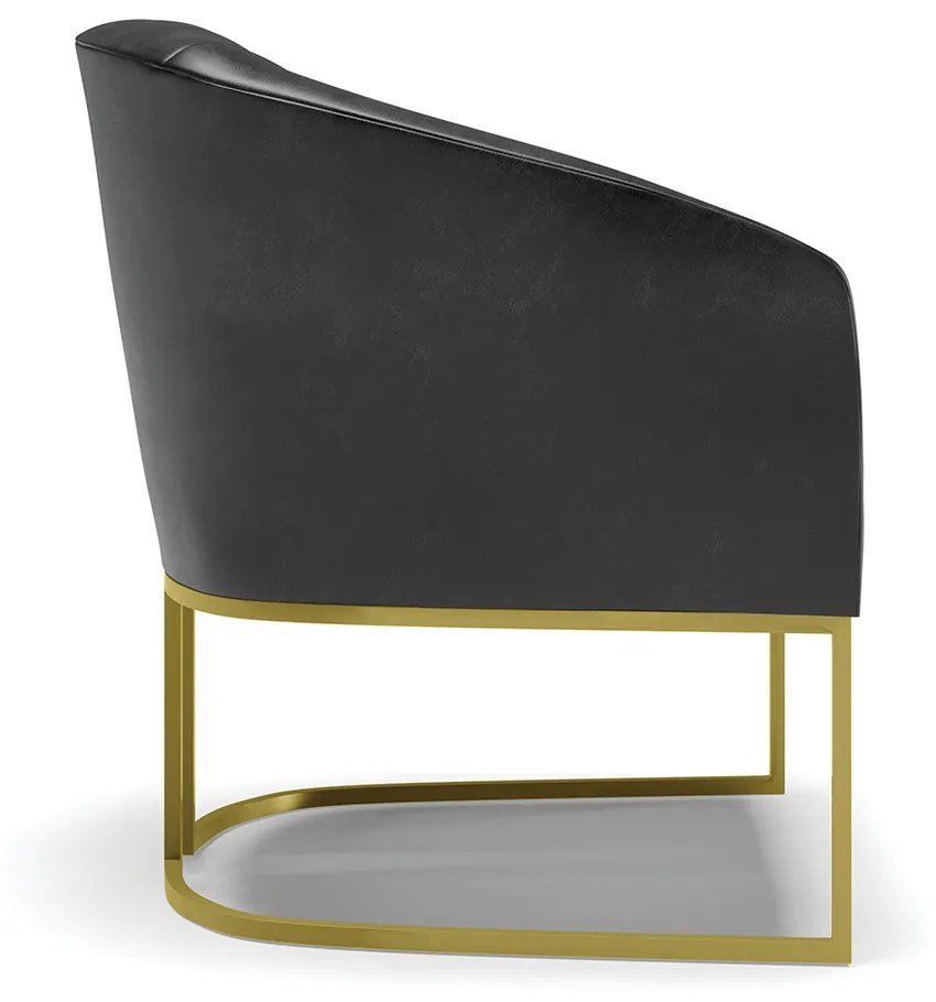 Poltrona Decorativa Industrial Dourado kit 2 Stella Sintético PU  Preto D03 - D'Rossi