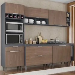 Armário de Cozinha Com Tampo CP07 260cm Pérola Grafite/Freijó Z34 - Mp