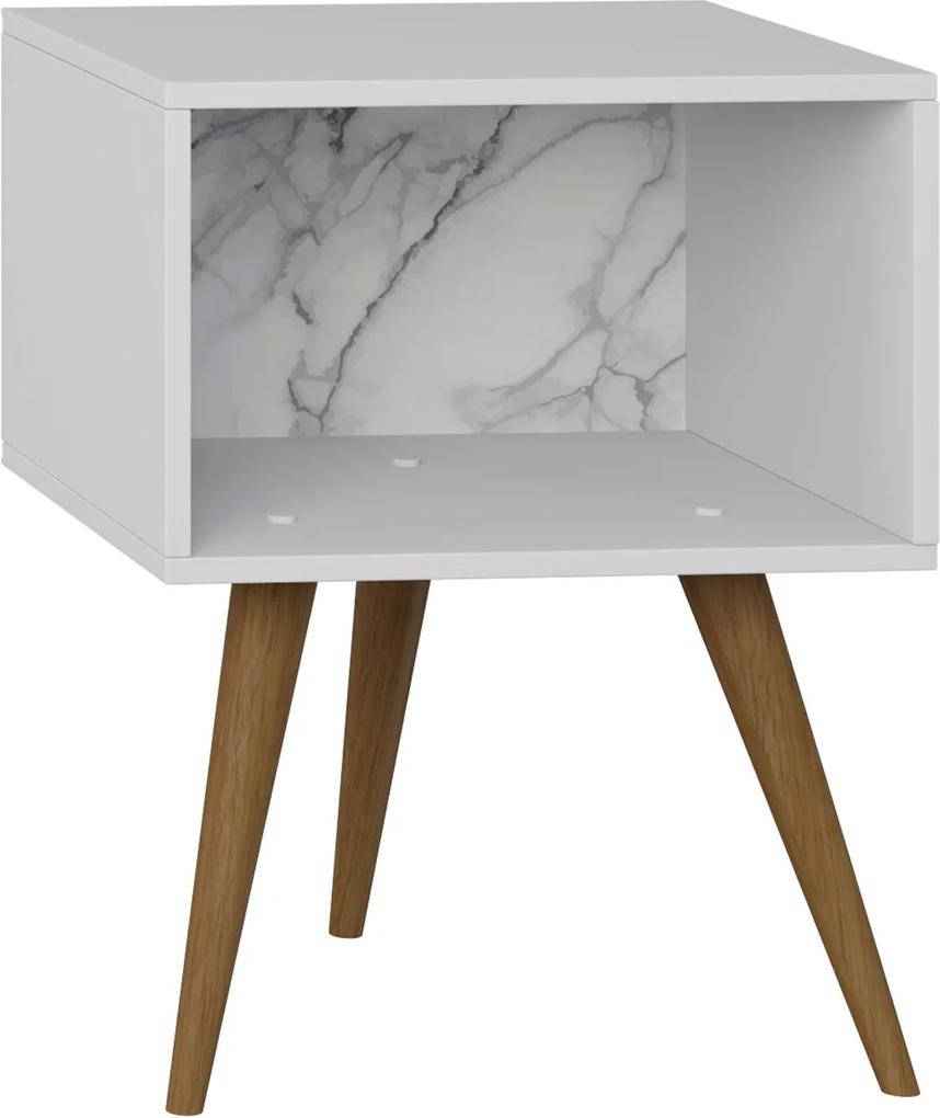 Mesa de Cabeceira Branco/Carrara Be Mobiliário