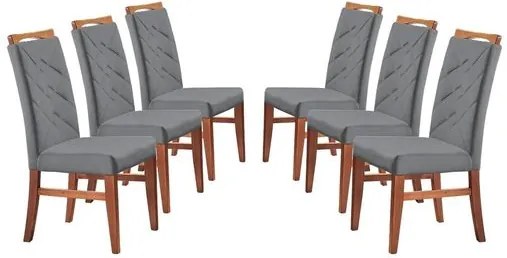 Kit 6 Cadeiras de Jantar Estofada Cinza em Veludo Almere