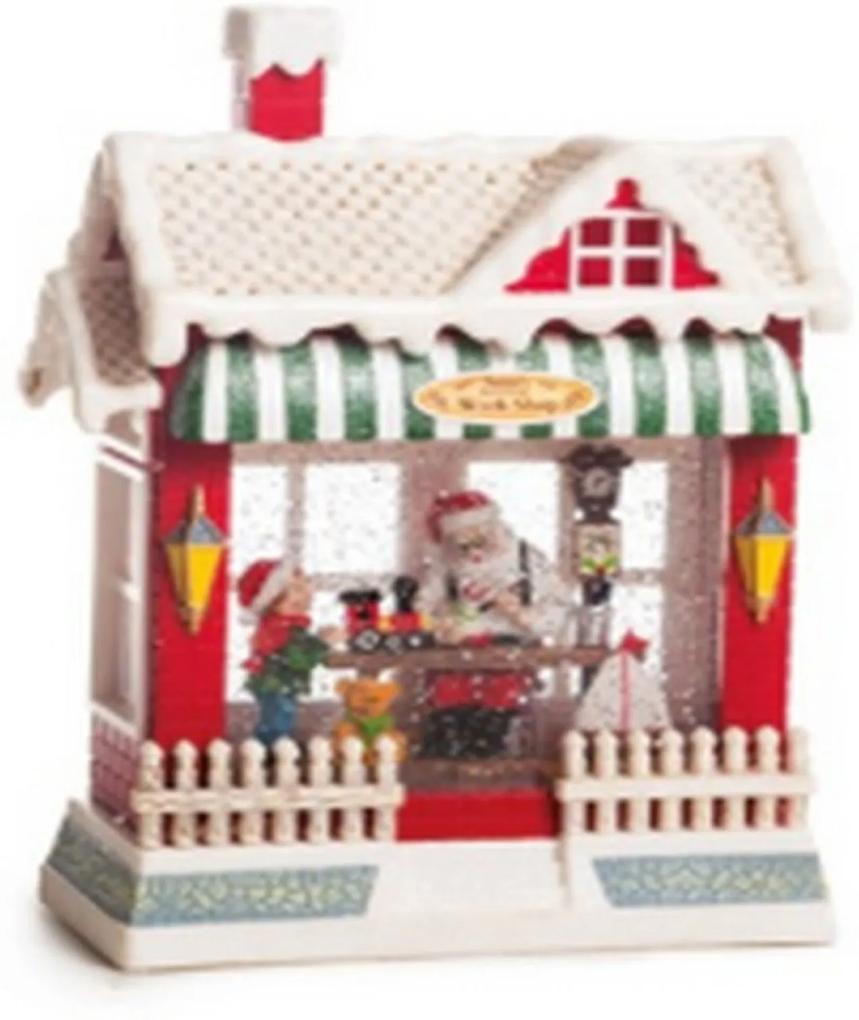 Mini Casinha Nevada Natal Com Papai Noel E Luz 26Cm Vermelho