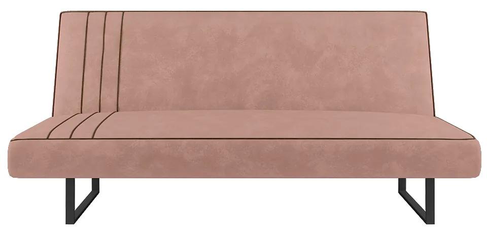 Sofá Cama Austrália 194 cm Encosto Reclinável Veludo Rosê Pés de Ferro Preto - D'Rossi