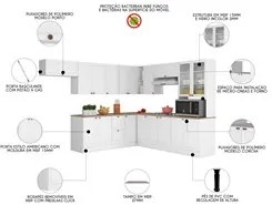 Armário de Cozinha Modulado de Canto 10 Peças Com Tampo CJ4 Duna P09 B