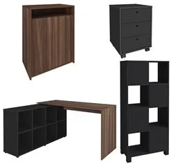 Conjunto Escritório Home Office 4 Peças Nil A06 Ipê/Preto - Mpozenato