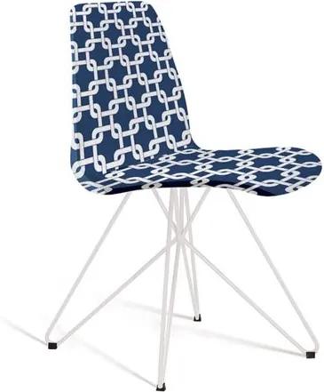 Cadeira Estofada Eames com Pés de Aço Branco - Azul/Branco