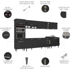 Armário de Cozinha CP07 Para Pia 180cm Pérola Z34 Preto     - Mpozenat