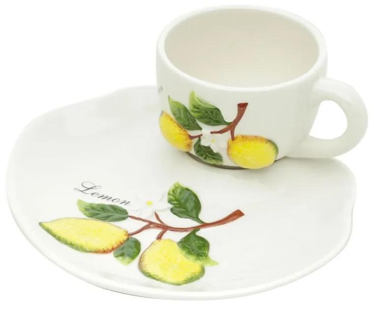 Xícara De Café Chá Com Pires De Cerâmica Lemons 150ml 26733 Bon Gourmet