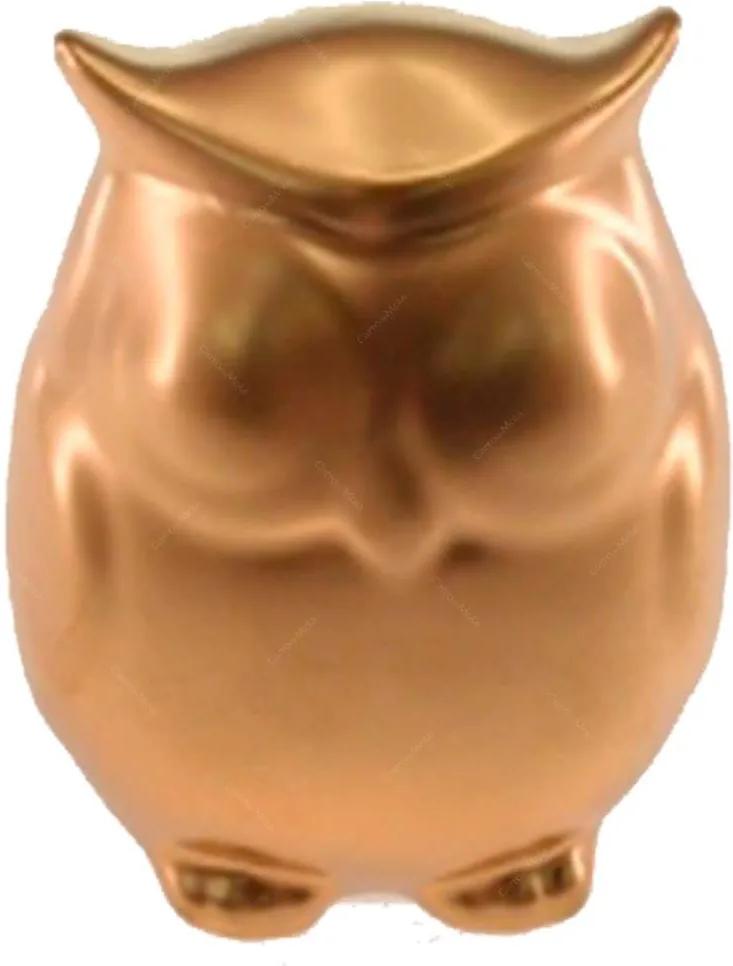 Estatueta Coruja Dourada em Cerâmica - 12x9 cm