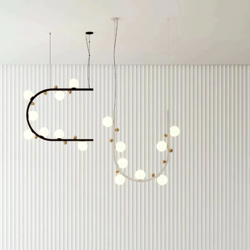 Pendente Aliança Arco Horizontal 24X82X82Cm 08Xg9 Globo 10Cm - Usina 9... (ES-V - Alumínio Escovado Verniz, Branco (Fosco))