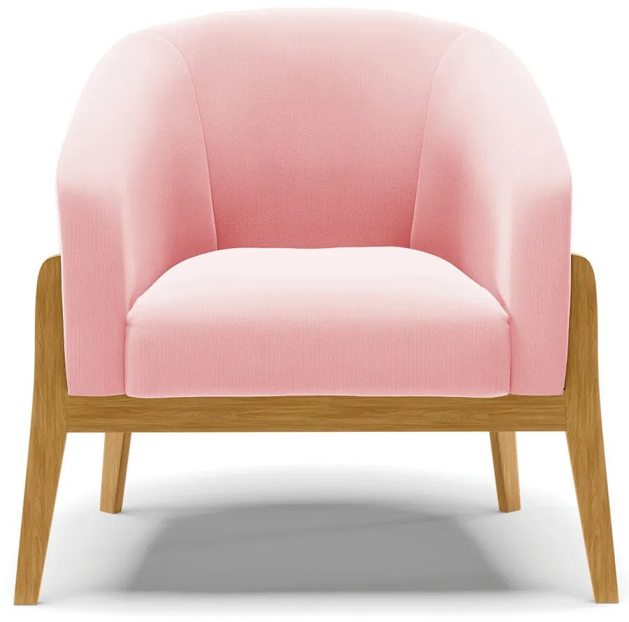Poltrona Decorativa Base de Madeira Stella Suede Rosa Bebê D03 - D'Rossi