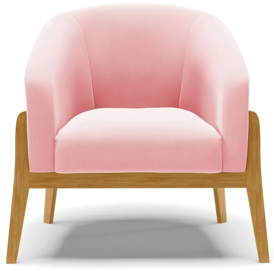 Poltrona Decorativa Base de Madeira Stella Suede Rosa Bebê D03 - D'Rossi