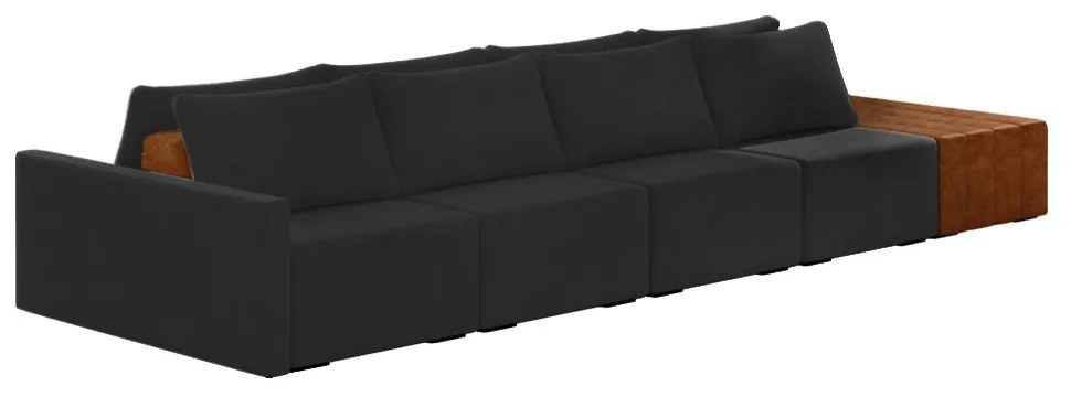 Sofá Ilha 4 Lugares Living 432cm Modulado para Sala Lary Veludo K01 - D'Rossi - Preto