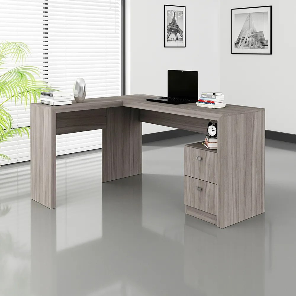 Mesa com 2 Gavetas para Escritório Home Office ME4129 MDP Carvalho G69 - Gran Belo