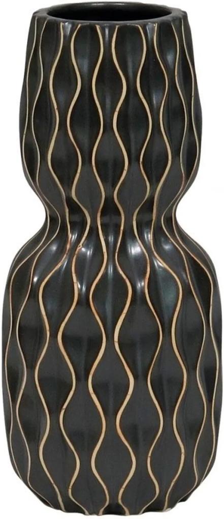 Vaso Decorativo De Cerâmica Preto Com Desenhos Geométricos